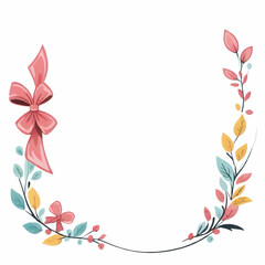 cartoon, floral tendril frame with bow vector illustration with white area for insertion