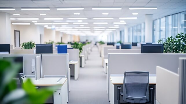 Clean office environment with cubicles and plants images