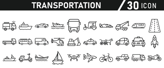 Transportation Line Icons set - Editable Stroke icons collection