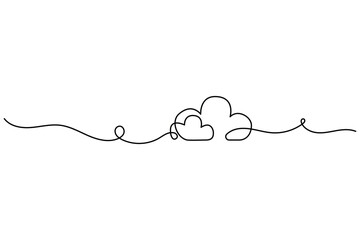 Continuous cloud one line drawing and isolated outline vector illustration