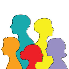 Diverse Group of Colorful Human Profile Silhouettes