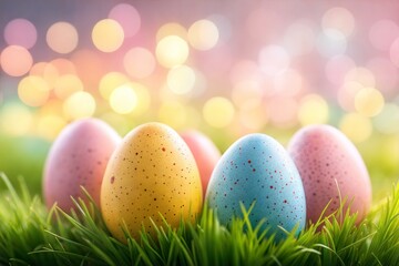 Colorful Easter Eggs in Spring Grass Festive Holiday Image