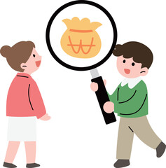 돋보기를 든 남자와 여자