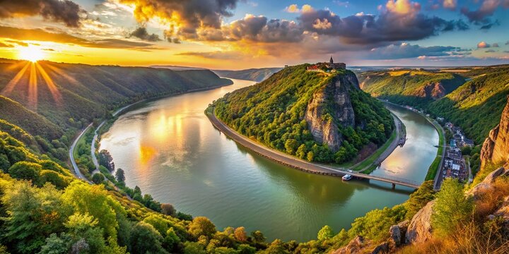Loreley Rock Rhine Valley Germany Scenic Landscape Panoramic View