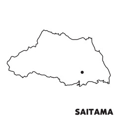 日本の埼玉県単独の地図イラスト　都道府県別の白地図線画　県庁所在地