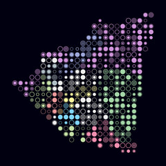 Nicaragua, shape of the country built of colored cells. Digital style map of Nicaragua on dark background. Large size circle blocks. Plain vector illustration.