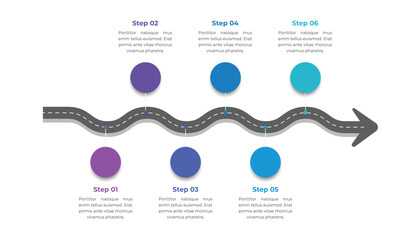 Road Arrow Infographic Template Design with 6 Steps