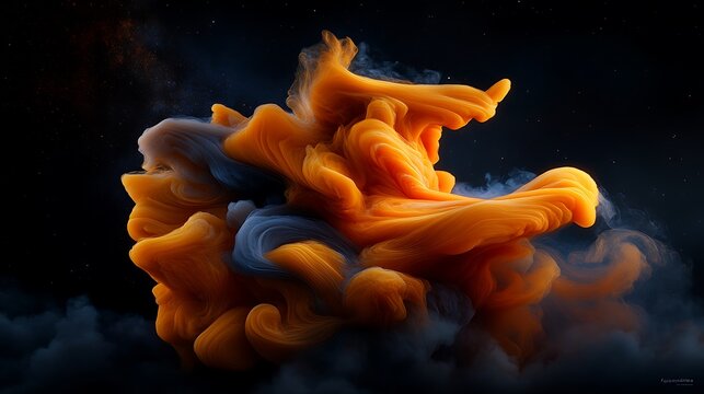 Cosmic Ink Nebula Orange  Blue Abstract Art.