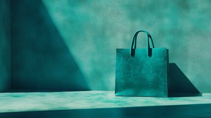 Mockup di borsa turchese su sfondo anticato dello stesso colore