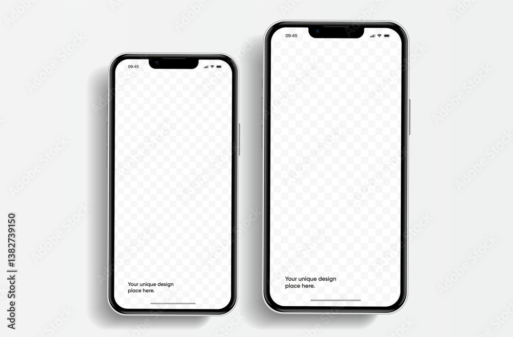 Poster Realistic smartphone mockup. Mobile phone vector with isolated on white background. Device front view. 3D mobile phone with shadow. Realistic, high quality smart phone mockup for ui ux presentation.