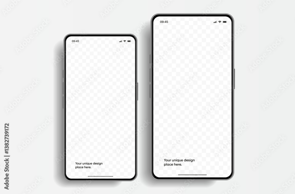 Fototapete Realistic smartphone mockup. Mobile phone vector with isolated on white background. Device front view. 3D mobile phone with shadow. Realistic, high quality smart phone mockup for ui ux presentation.