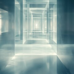 Obraz premium Futuristic abstract metallic corridor with reflective surfaces in soft lighting