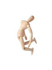 A Wooden dummy jumping, full of inspiration. A Poseable figure and Articulated mannequin capture a...