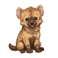 Cartoon hyena cub sitting with a cute expression on a black background