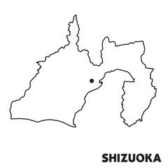 日本の静岡県単独の地図イラスト　都道府県別の白地図線画　県庁所在地