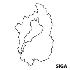 日本の滋賀県単独の地図イラスト　都道府県別の白地図線画　県庁所在地