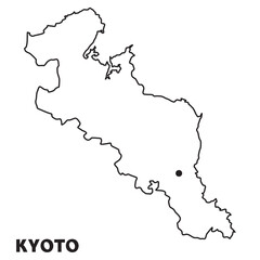 Obraz premium 日本の京都府単独の地図イラスト 都道府県別の白地図線画 県庁所在地