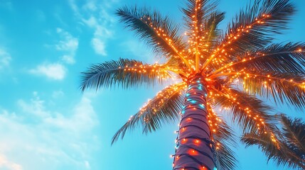 Christmas lights glowing on palm images