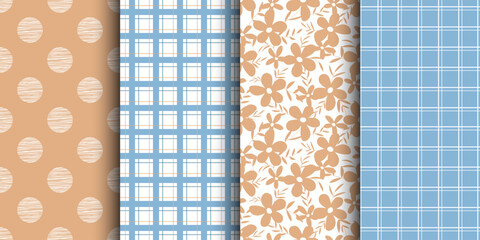 A set of minimalistic dot, checkered, and botanical patterns. Beautiful set of patterns