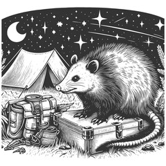 Opossum Exploring Campsite Under Starry Night Sky