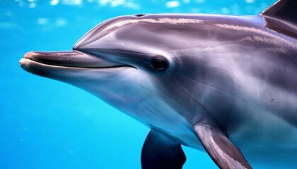 Obraz premium Dolphin Closeup with Gentle Expression in Bright Blue Water