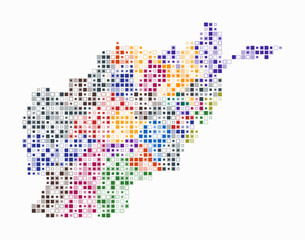 Obraz premium Afghanistan, shape of the country built of colored cells. Digital style map of Afghanistan on a white background. Small size square blocks. Simple vector illustration.