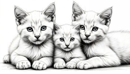 Monochrome Kittens Family Sketch