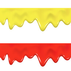 Realistic red, yellow drip cream drops, marmalade, jelly, slime.