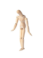 A Wooden dummy in despair, with folded arms. A Poseable figure and Articulated mannequin capture a moment of inner turmoil, perfect for artists and creating expressive, emotional sketches.