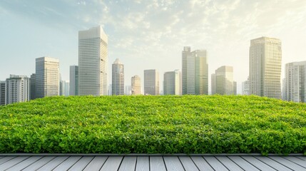 Fototapeta premium Lush Green Rooftop Garden Overlooking Modern Cityscape