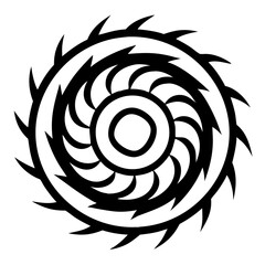 Circular saw blade vector icon isolated on white background. Simple black shape illustration of rotating saw blade
