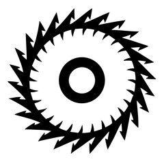 Circular saw blade vector icon isolated on white background. Simple black shape illustration of rotating saw blade