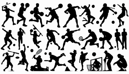 Silhouette of Sports Athlete in Dynamic Action &ndash; Football, Basketball, and Tennis Movement