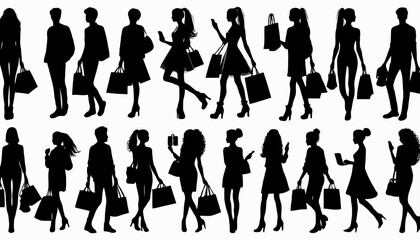 Fototapeta premium Shopping Silhouettes: Urban Fashion and Modern Consumerism in Black and White