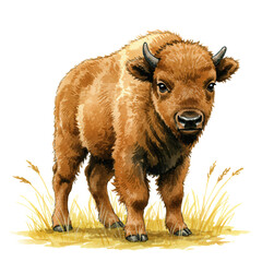 Illustration of a brown bison standing in a field of yellow grass