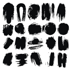 large set of black ink vector brush strokes on white background