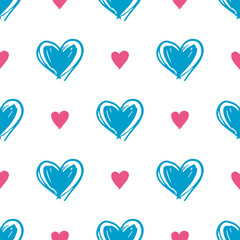 Seamless pattern with cute cartoon hearts. Valentines illustration