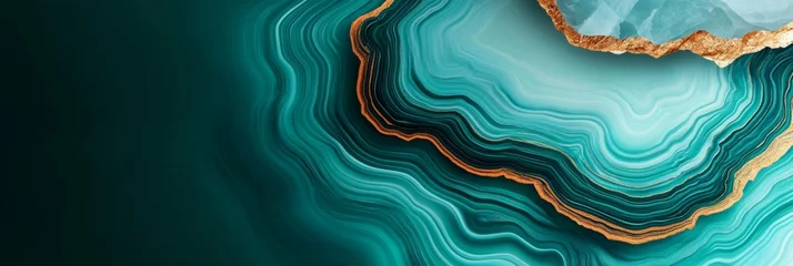 Poster Turquoise and Gold Marble Texture, Abstract Wavy Pattern, Luxurious Teal Onyx Crystal Background