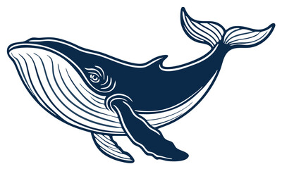 Fototapeta premium Elegant Hand-Drawn Whale Illustration | Vintage Ocean Life Clipart | Marine Wildlife Art in Classic Engraving Style.