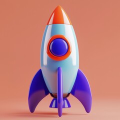 Create a 3D rocket in a clay style, blue and fiolet colors, featuring smooth, matte textures and soft rounded edges. --quality 2.