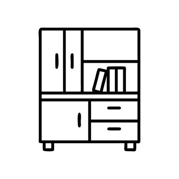 recommend clip art: bookshelf with cabinet vector icon, simple black outline line icon of bookshelf with cabinet, furniture vector line art icon