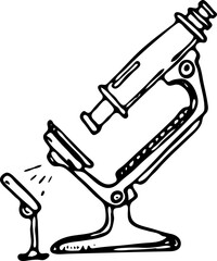 Hand drawn microscope doodle icon. Hand drawn black sketch. Sign symbol. Decoration element. White background. Isolated. Flat design. Vector illustration