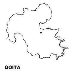 Obraz premium 日本の大分県単独の地図イラスト 都道府県別の白地図線画 県庁所在地