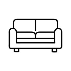 couch vector icon, simple black outline line icon of couch, furniture vector line art icon