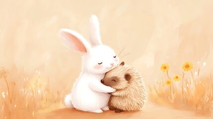 Obraz premium Charming rabbit holding cute hedgehog images