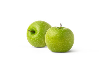 Two green fresh apples isolated. Green apple with shadow.