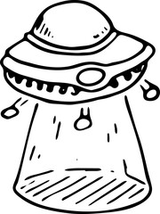 Hand drawn UFO doodle icon. Hand drawn black sketch. Sign symbol. Decoration element. White background. Isolated. Flat design. Vector illustration