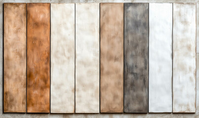 Fototapeta premium Elegant Palette of Textures: An artful array of textured rectangular tiles arranged in a row, showcasing a sophisticated blend of earthy tones and subtle shades, adding a touch of elegance and charm.