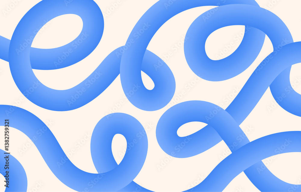 Aufkleber Abstract horizontal banner with dynamic smooth, flowing wavy lines in shades of blue gradient on beige background with copy space.  Vector colorful fluid wave pattern or social media, web design