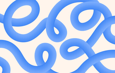 Abstract horizontal banner with dynamic smooth, flowing wavy lines in shades of blue gradient on beige background with copy space.  Vector colorful fluid wave pattern or social media, web design